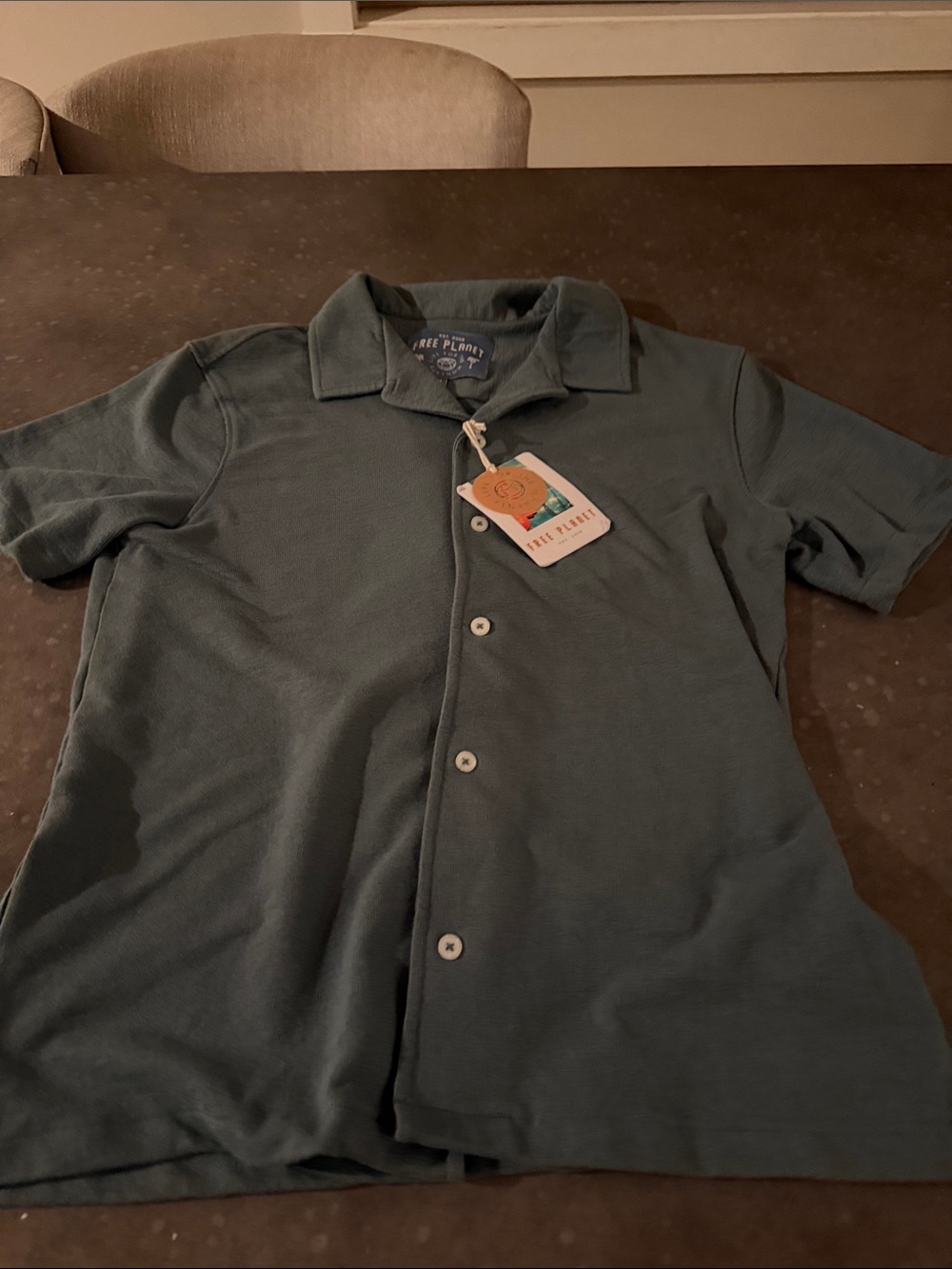 Free Planet Men's Short Sleeve Button-Down Shirt in Slate Green